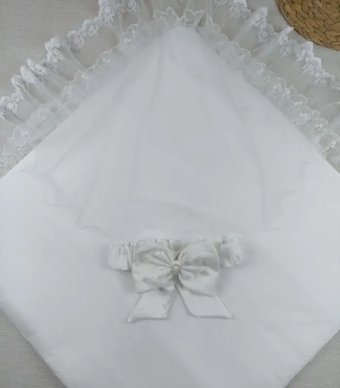 Yenidoğan İpek Pamuklu İnci Lüks Kundak Bebek Battaniyesi Ekru