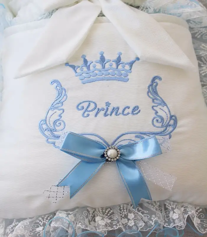 Yenidoğan Nil Taç Nakışlı Kundaklı Trilüks 3lü Alt Açma Seti Mavi