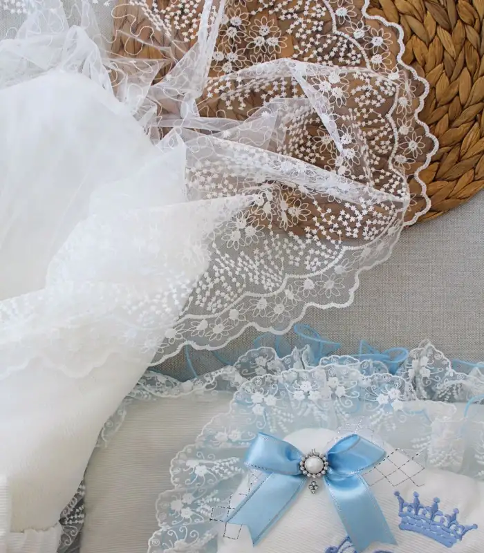 Yenidoğan Nil Taç Nakışlı Kundaklı Trilüks 3lü Alt Açma Seti Mavi