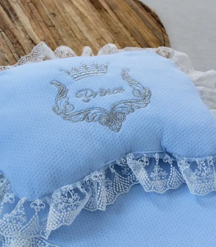 Yenidoğan Sahra Taç Nakışlı Trilüks 2li Alt Açma Seti Mavi