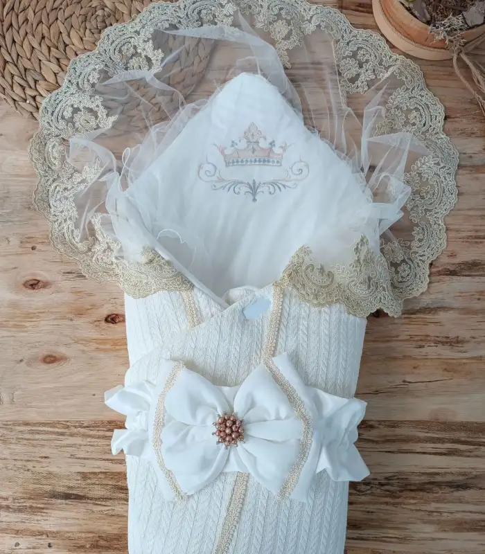 Yenidoğan Tericotton Örgülü Trilüx Bebek Battaniyesi Kundak Ekru