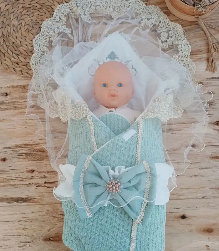 Yenidoğan Tericotton Örgülü Trilüx Bebek Battaniyesi Kundak Yeşil