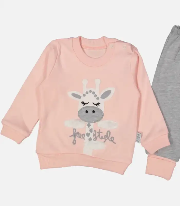 Zürafa Nakışlı % 100 Pamuk Kız Bebek Takımı