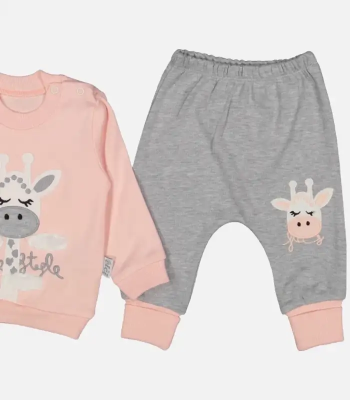 Zürafa Nakışlı % 100 Pamuk Kız Bebek Takımı