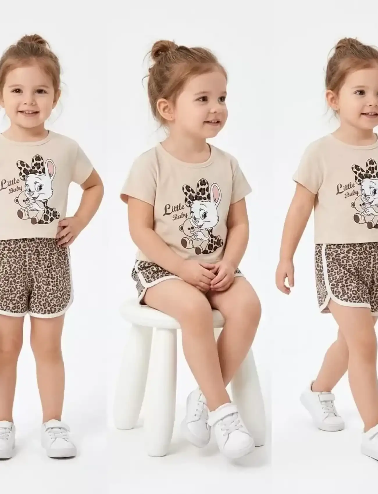 1/4 Yaş Leopar Tavşan Baskılı Çocuk Takımı