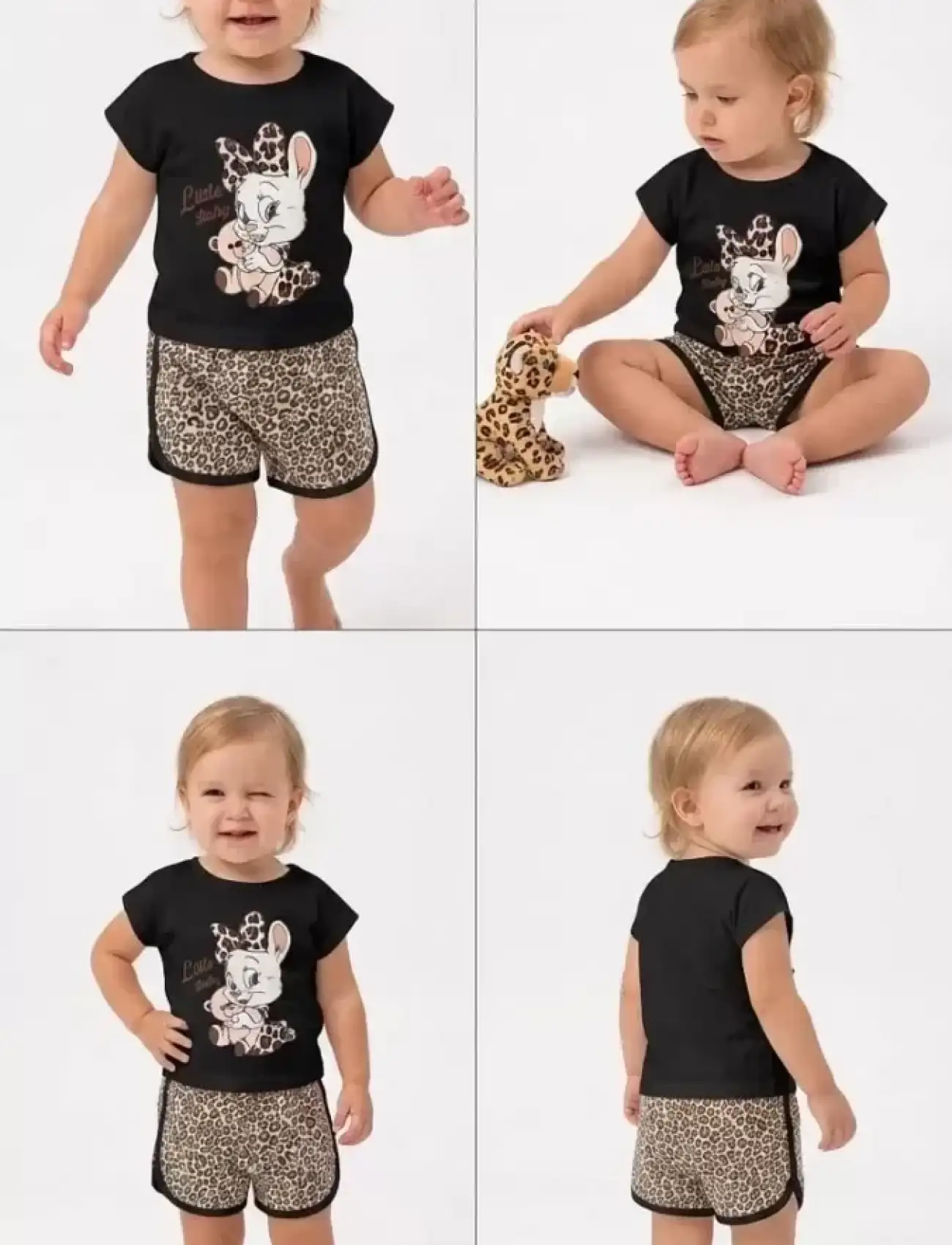 1/4 Yaş Leopar Tavşan Baskılı Çocuk Takımı