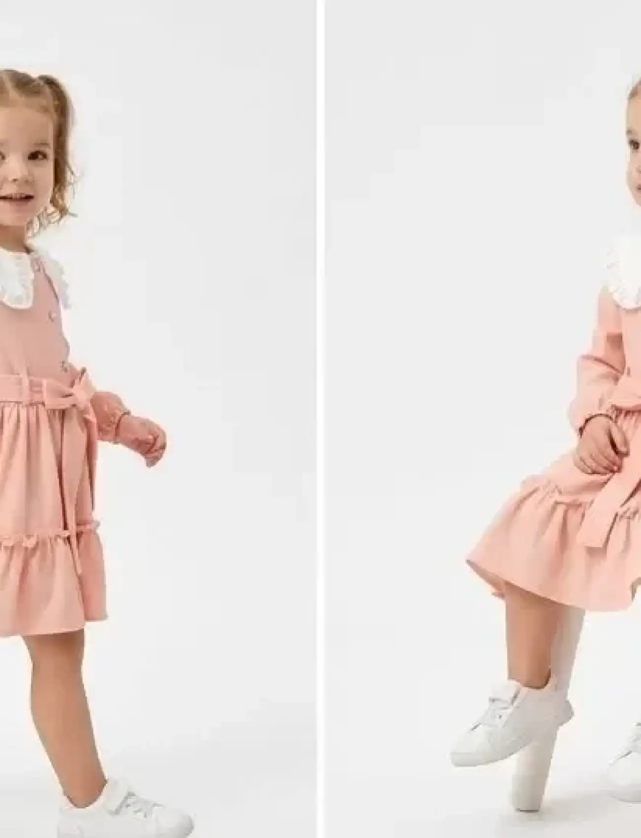 1/5 Yaş Düğme Detaylı Bebe Yaka Çocuk Elbisesi