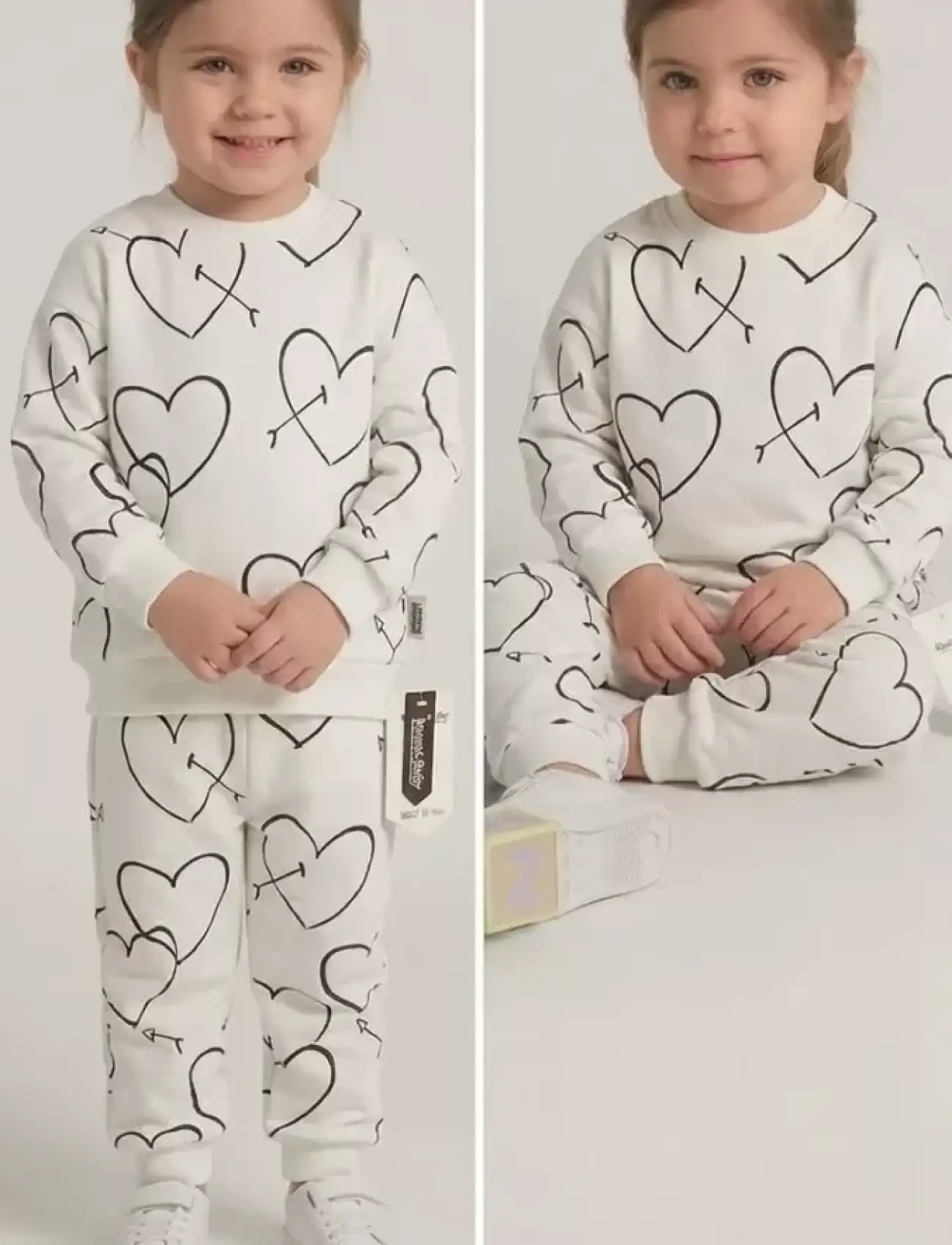 2-3-4-5 Yaş Kalp Baskılı Penye Çocuk Takımı