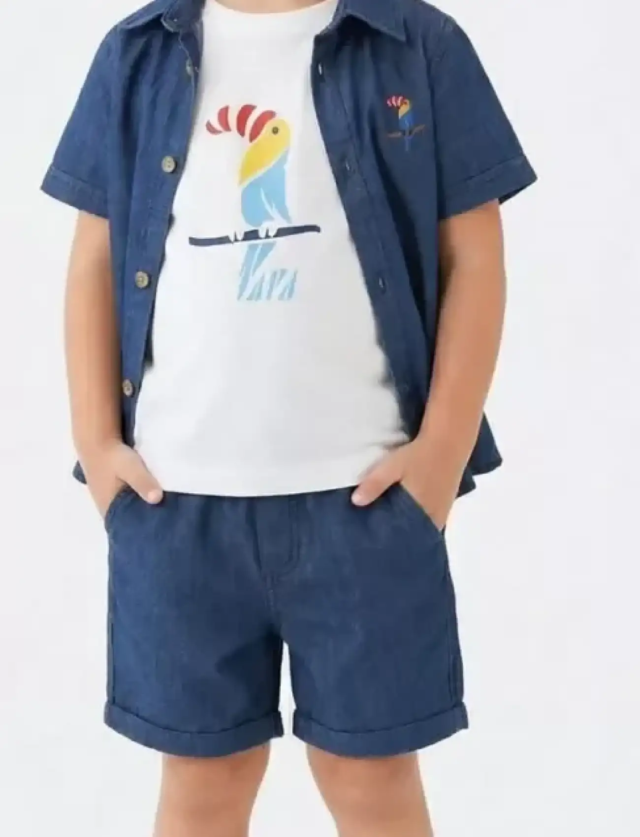 2/6 Yaş Denim Gömlek Şortlu 3lü Çocuk Takımı