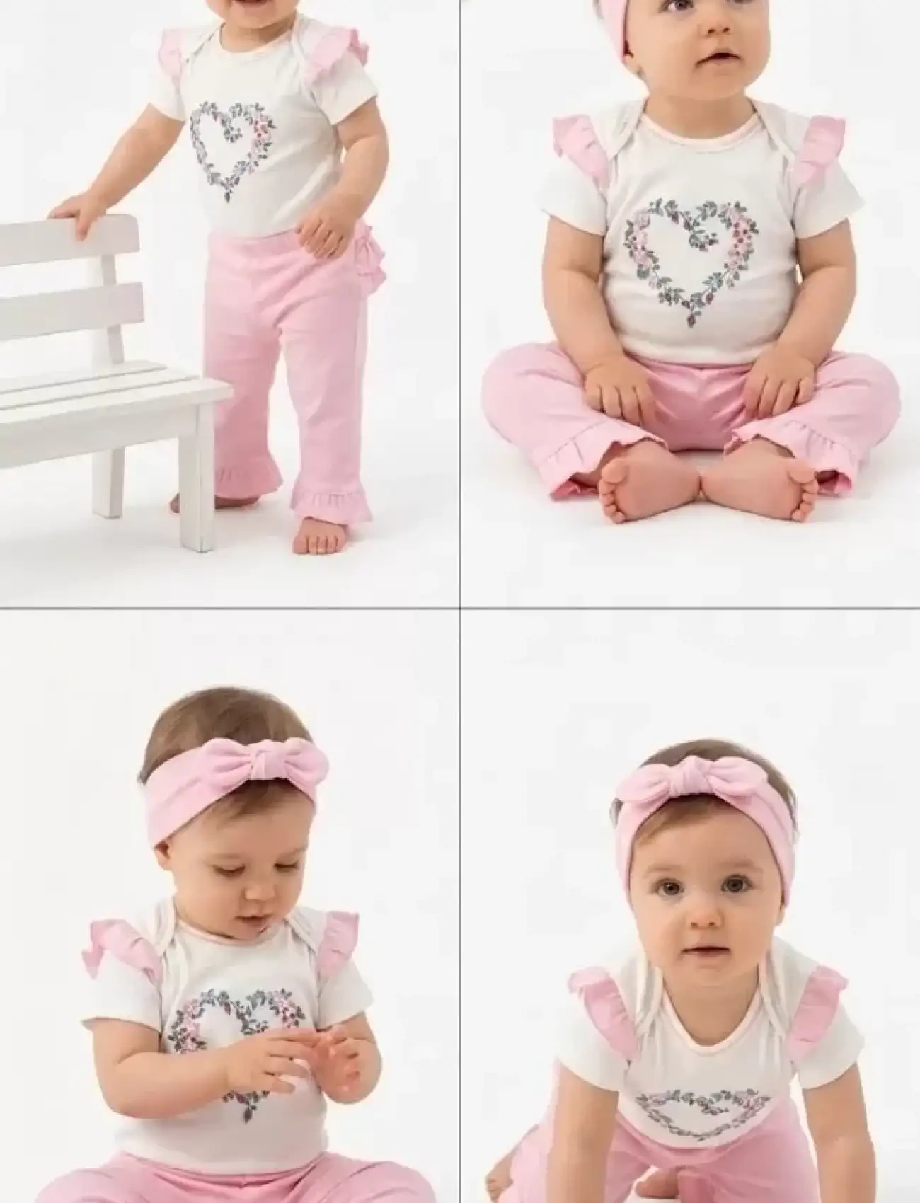3/12 Ay Bandanalı Pamuk Bebek Takımı