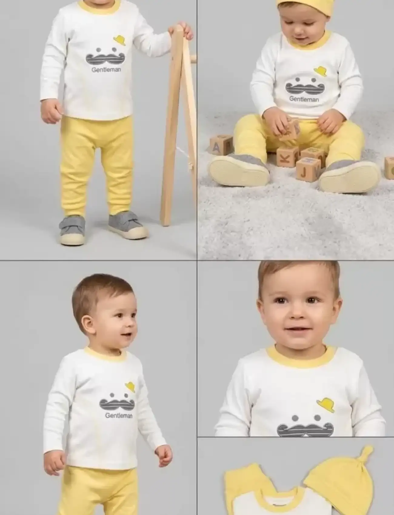 3/12 Ay Gentilmen Baskılı 3 Parça Bebek Takımı