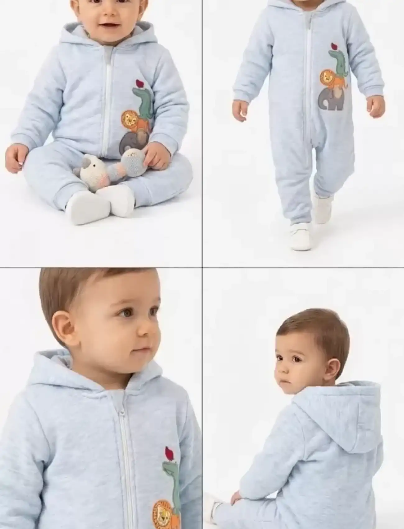 3/12 Ay Nakışlı Kapşonlu Bebek Tulumu