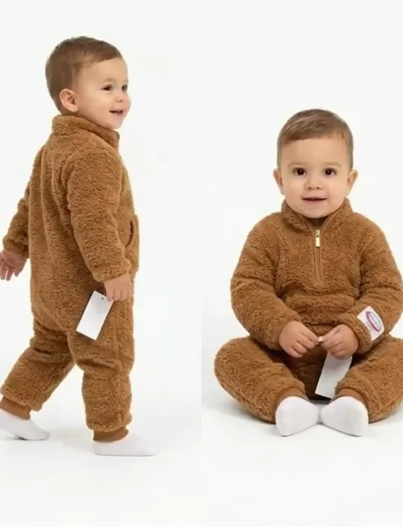 3-12 Ay Peluş Kumaş Çıtçıtlı Bebek Tulumu