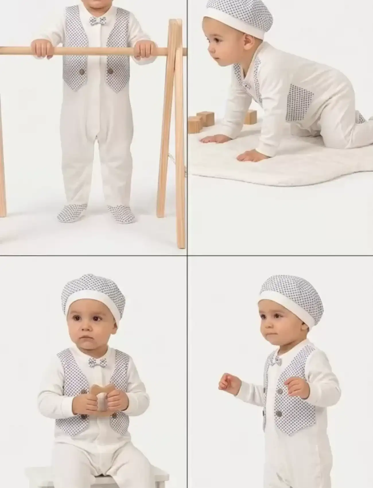 3/12 Ay Şapkalı Sahte Yelekli Bebek Tulumu