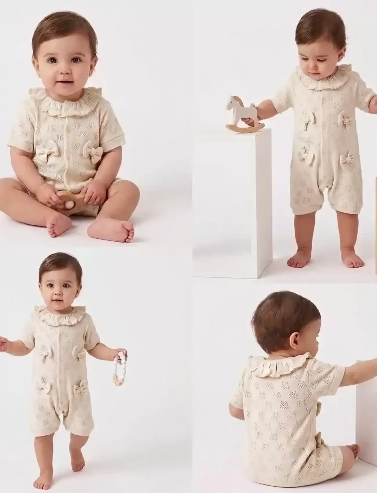 3/12 Ay Yakalı Fiyonklu Jakar Kumaş Bebek Tulumu
