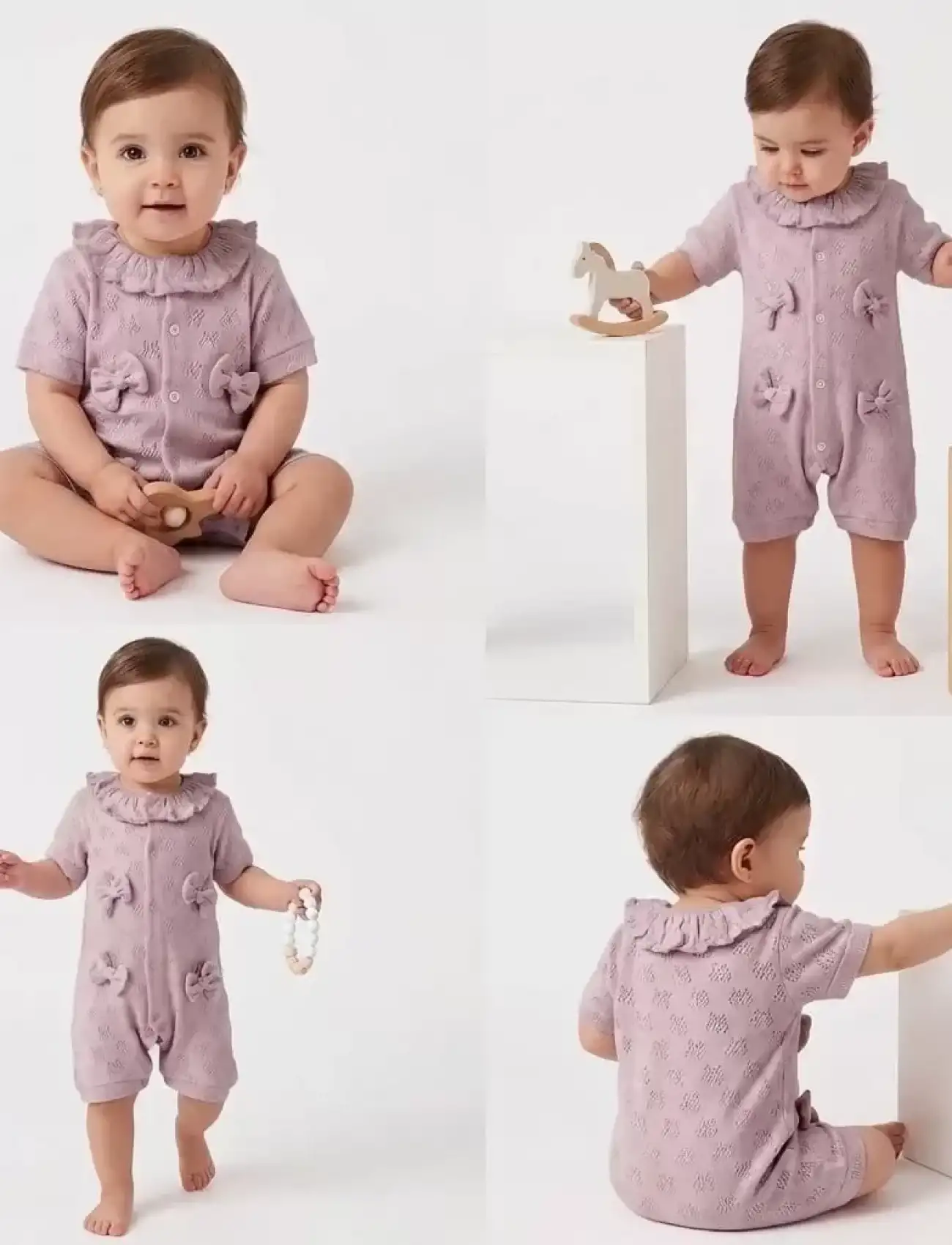 3/12 Ay Yakalı Fiyonklu Jakar Kumaş Bebek Tulumu