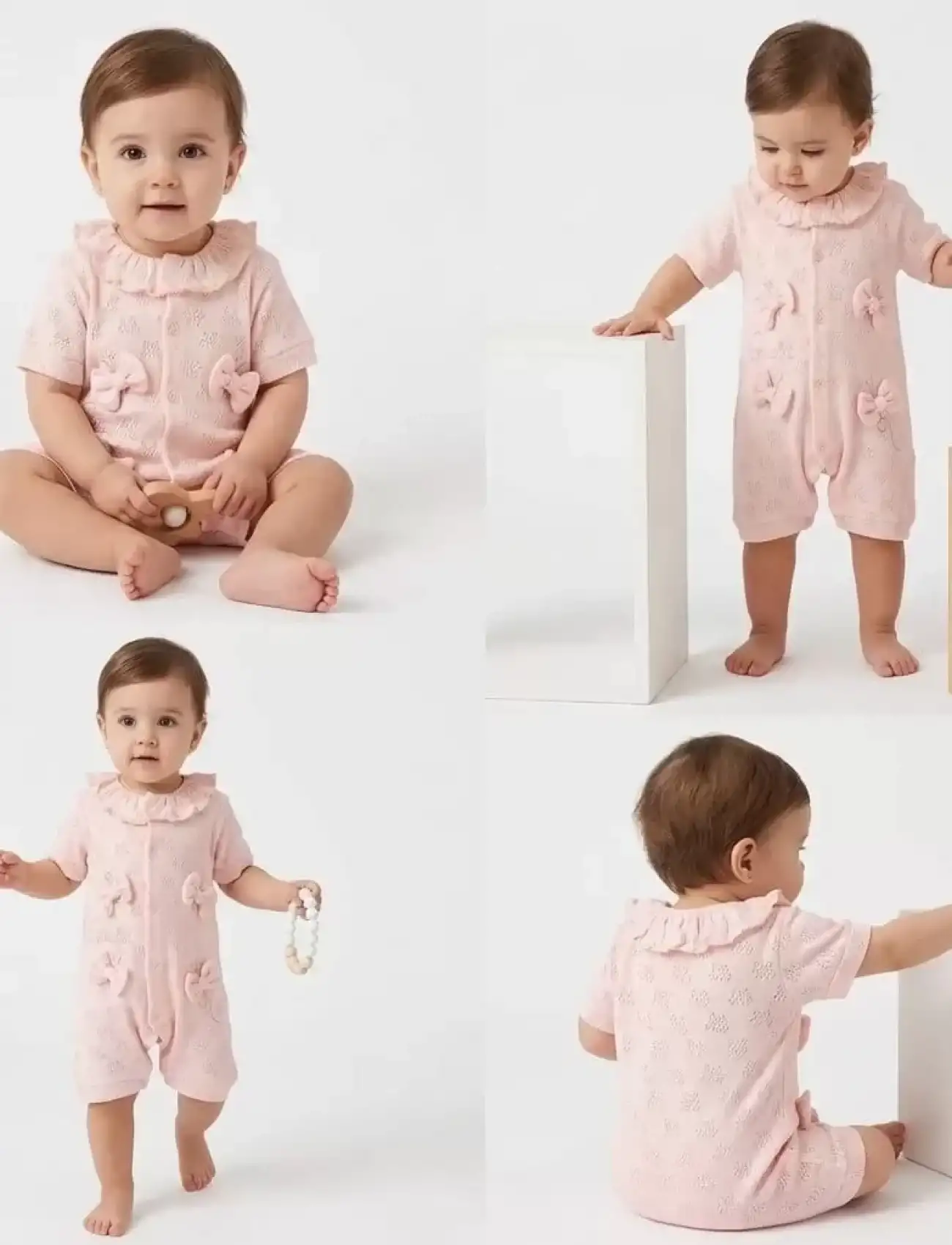 3/12 Ay Yakalı Fiyonklu Jakar Kumaş Bebek Tulumu