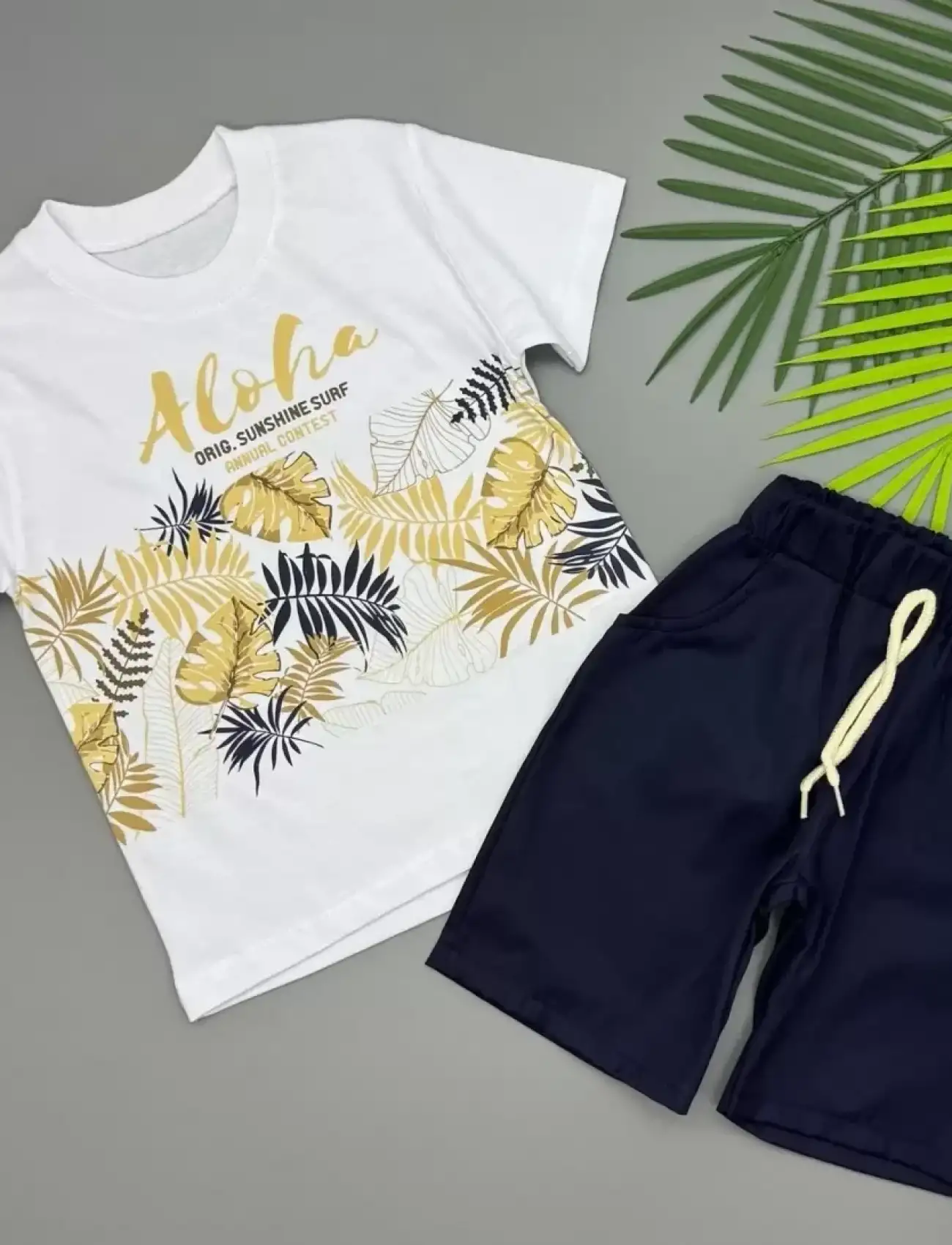 3/5 Yaş Aloha Yaprak Baskılı Çocuk Takımı