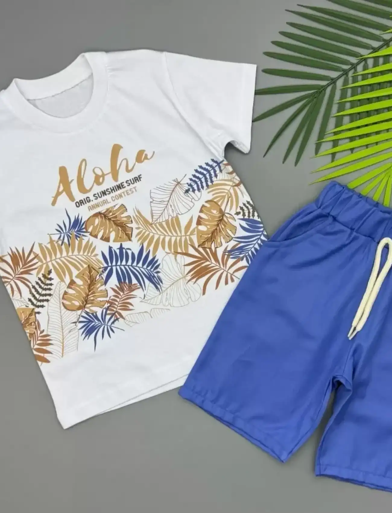 3/5 Yaş Aloha Yaprak Baskılı Çocuk Takımı