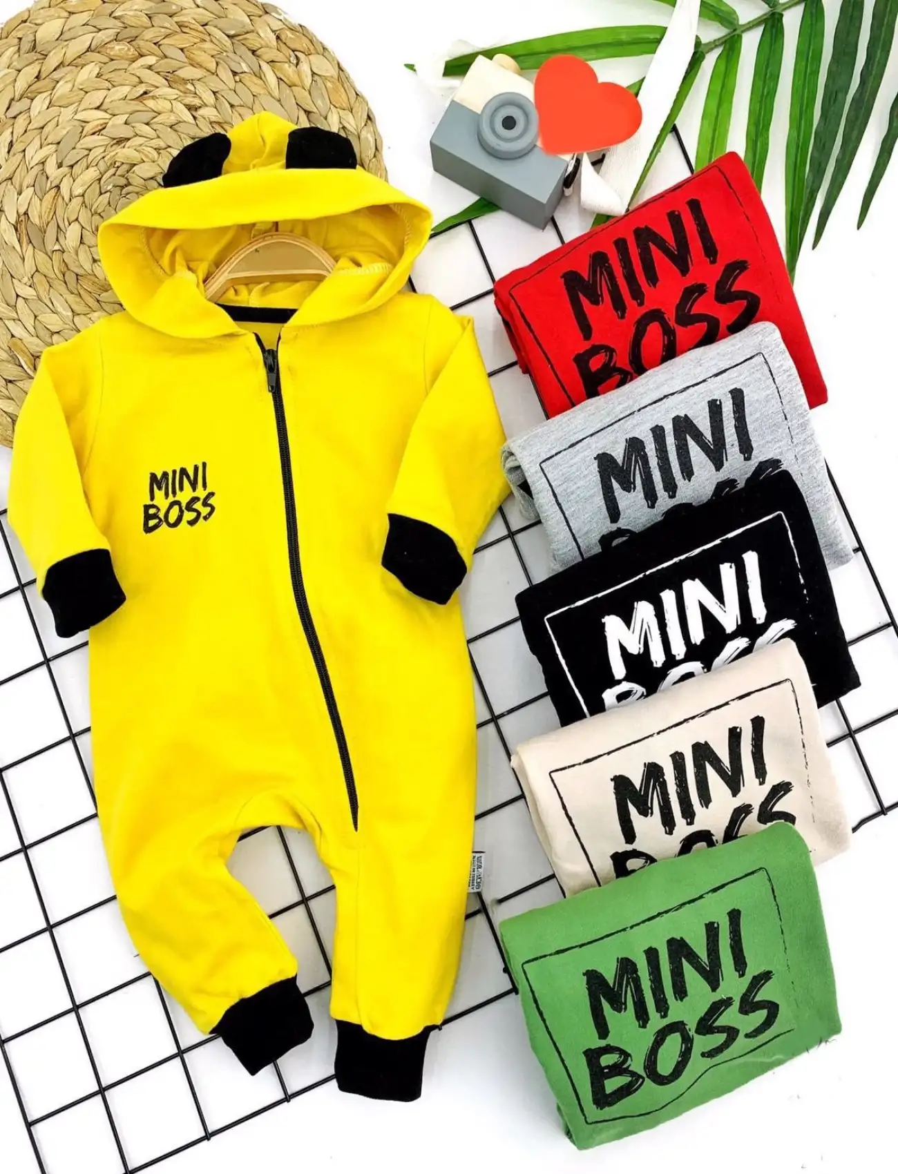 3-6-9-12 Ay Boydan Fermuarlı Kulaklı Kapşonlu Kız Erkek Bebek Tulumu Sarı