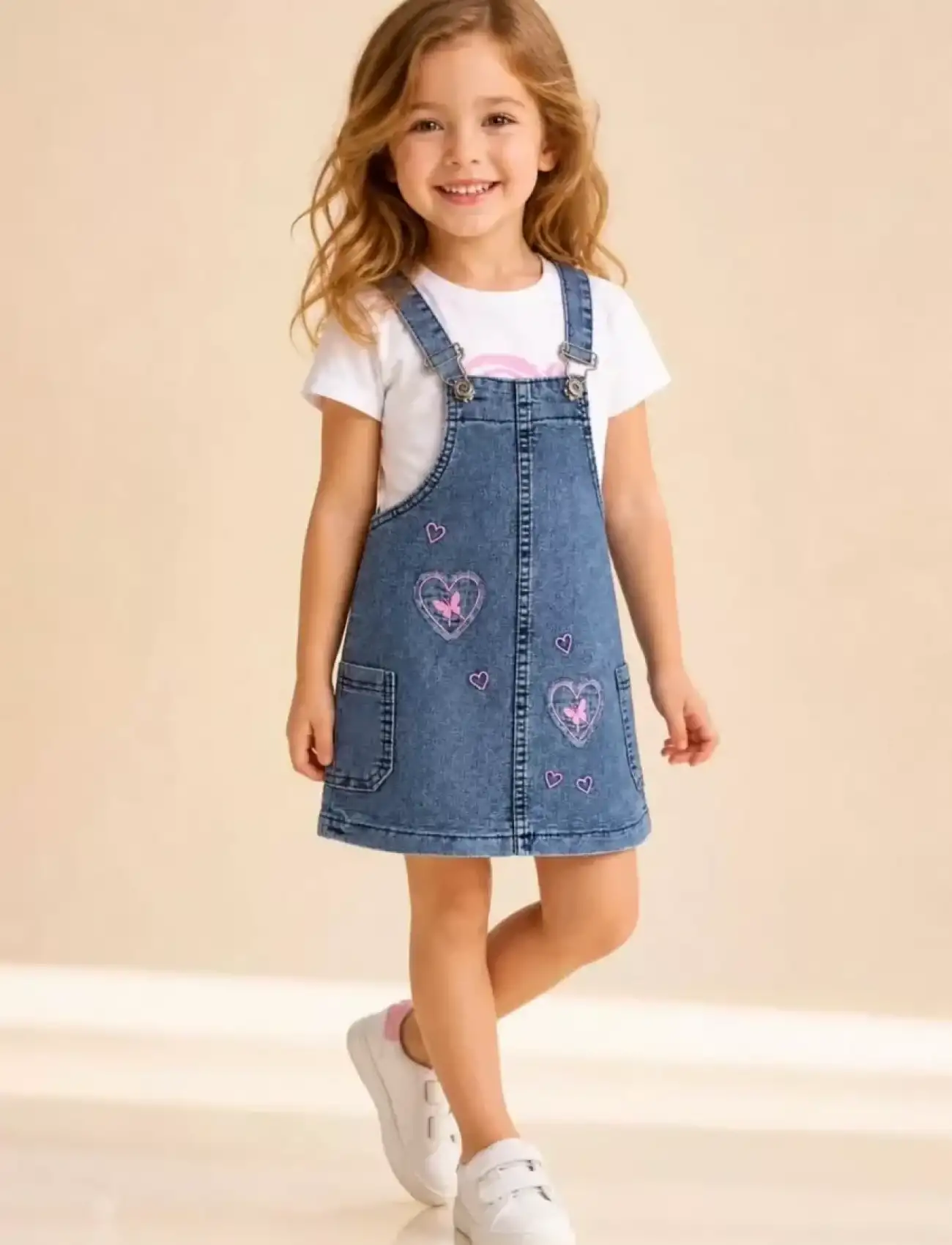 3/7 Yaş Etekli Denim Salopet Çocuk Takımı