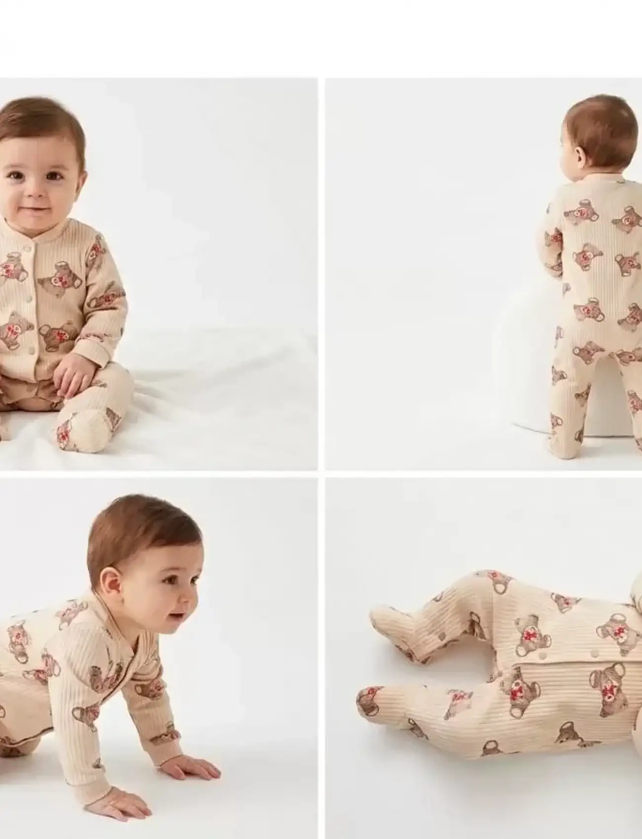 3/9 Ay Ayıcık Baskılı Patikli Bebek Tulumu