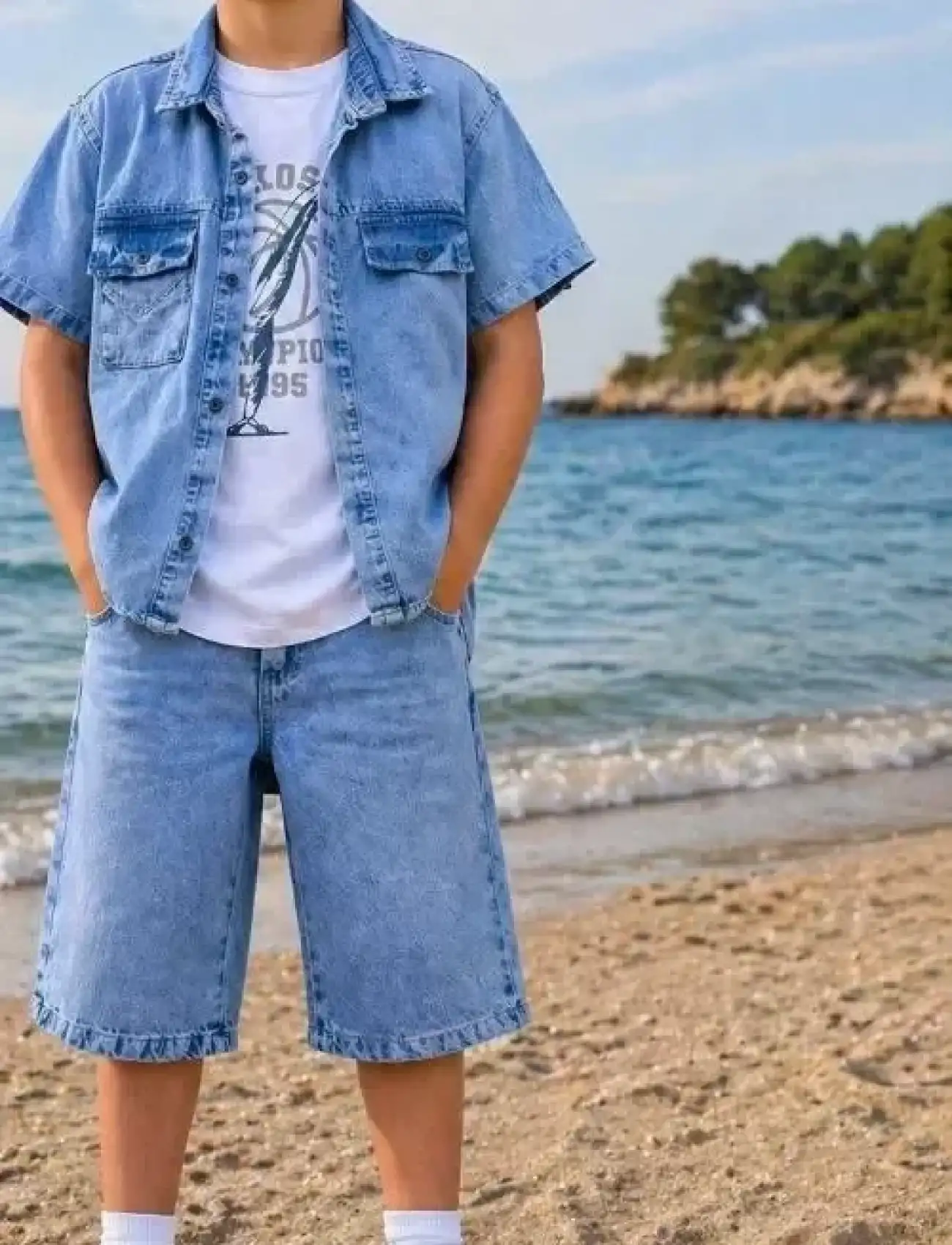 5/12 Yaş Kot(denim) Kumaş Tişörtlü Çocuk Takımı