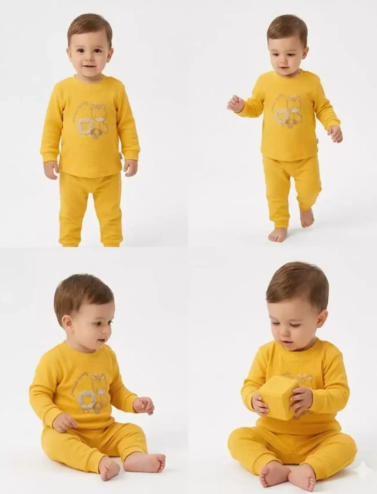 6/24 Ay Baskılı Waffle Kumaş Bebek Takımı