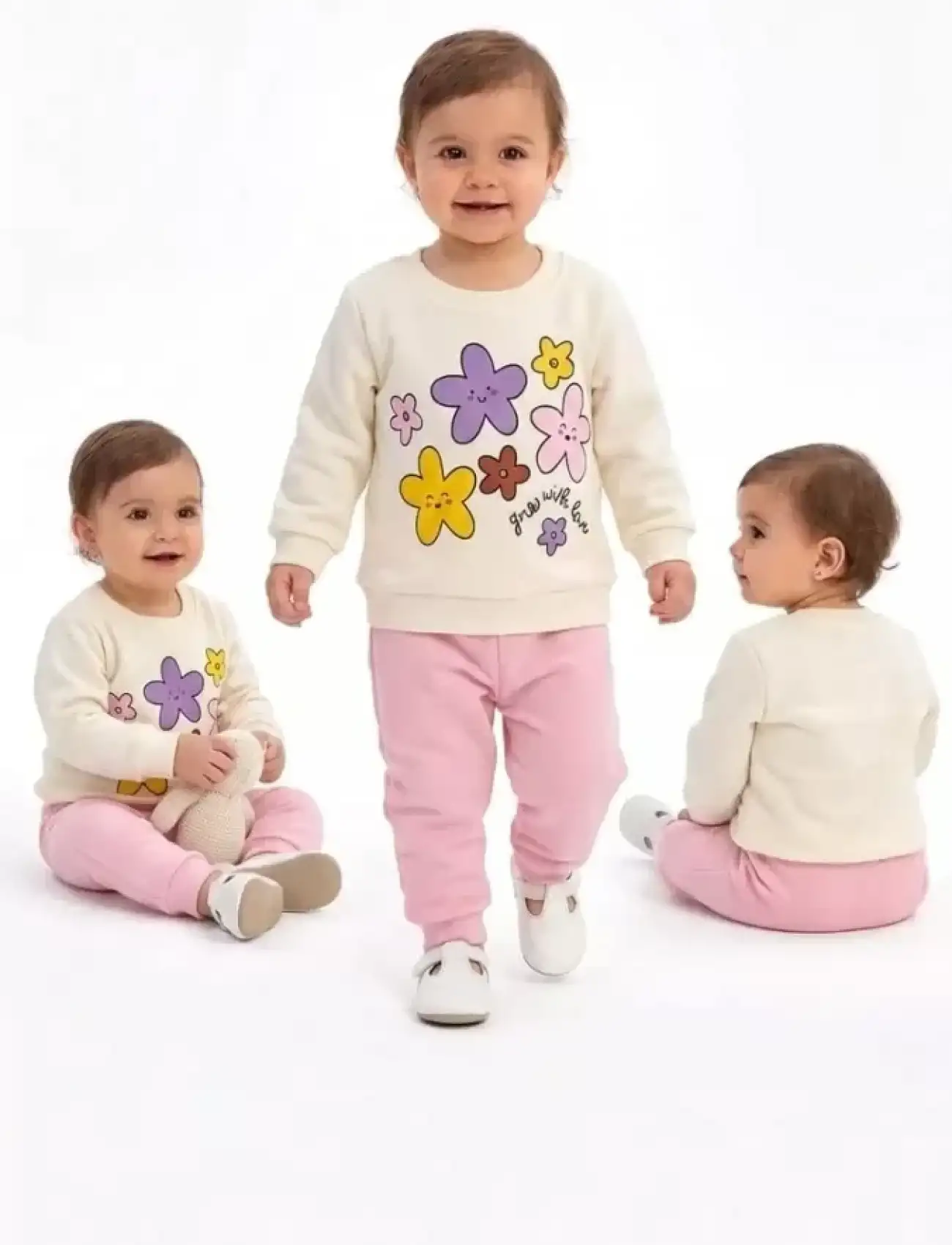 6/24 Ay Çiçek Baskılı Basic Bebek Takımı