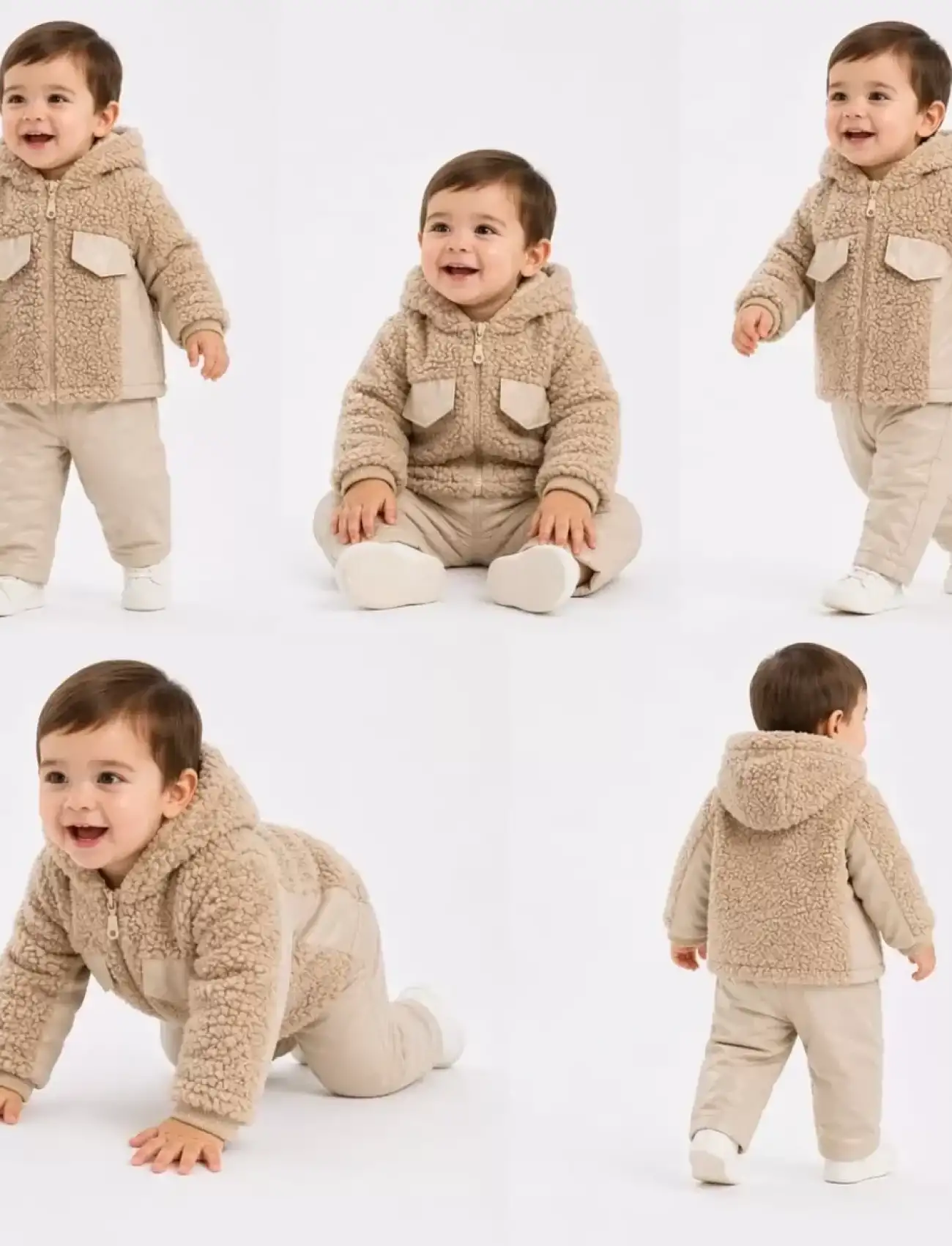 6/24 Ay Deri Detaylı Ceketli Kuzu Bebek Takımı