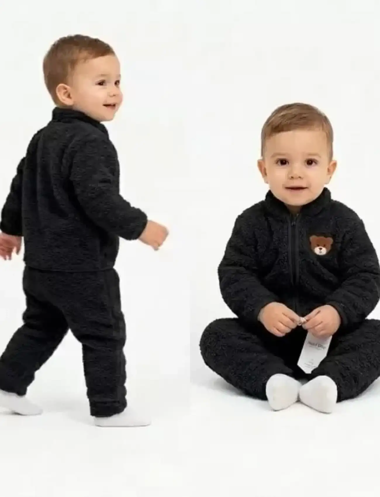 6/24 Ay Peluş Kumaş Fermuarlı Bebek Takımı