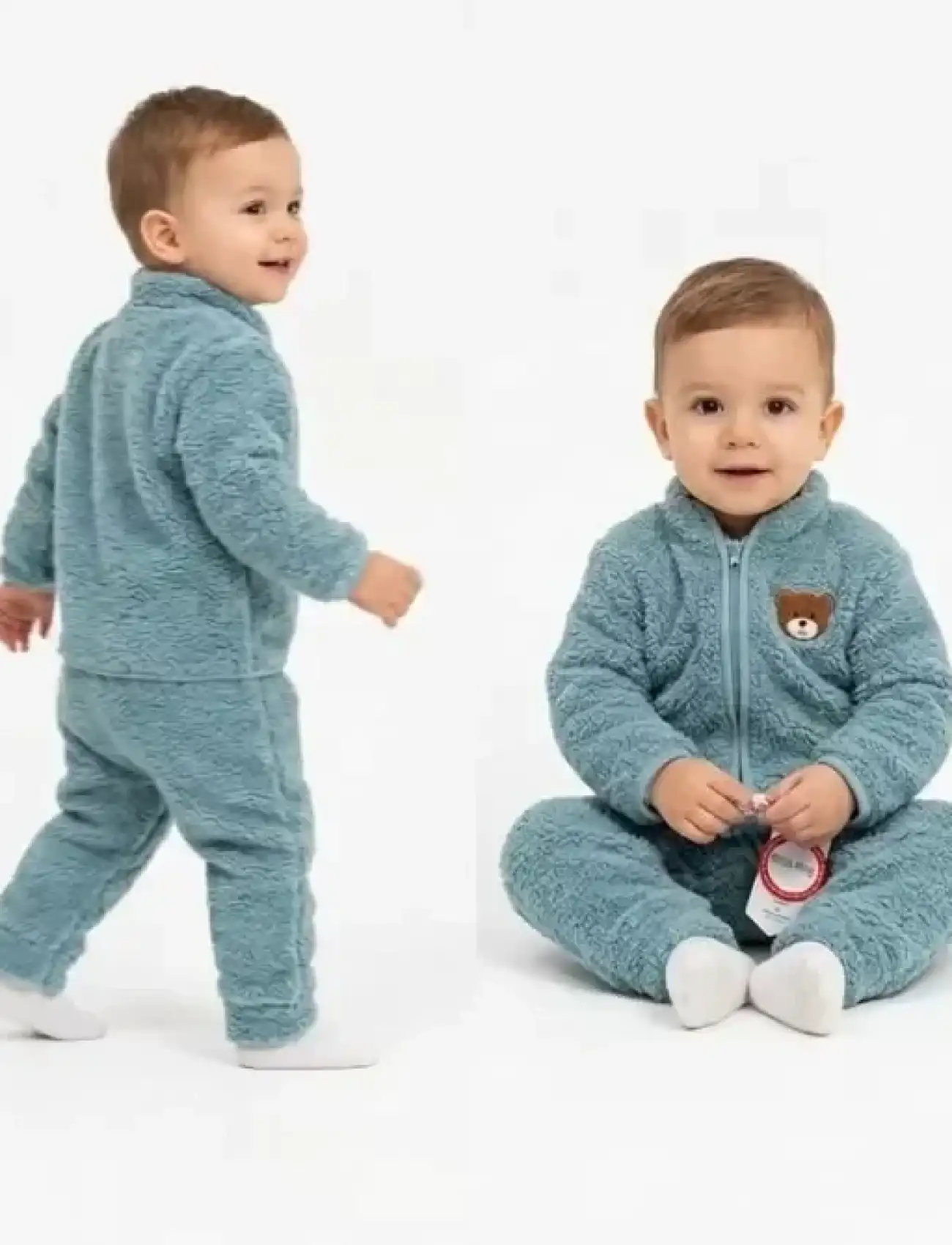 6/24 Ay Peluş Kumaş Fermuarlı Bebek Takımı