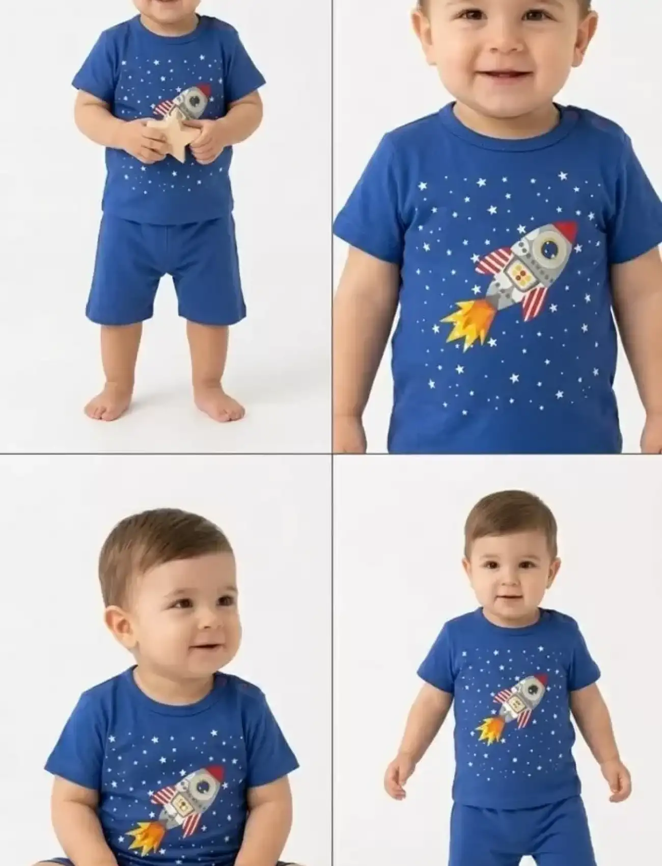 6/24 Ay Roket Baskılı 2li Bebek Takımı