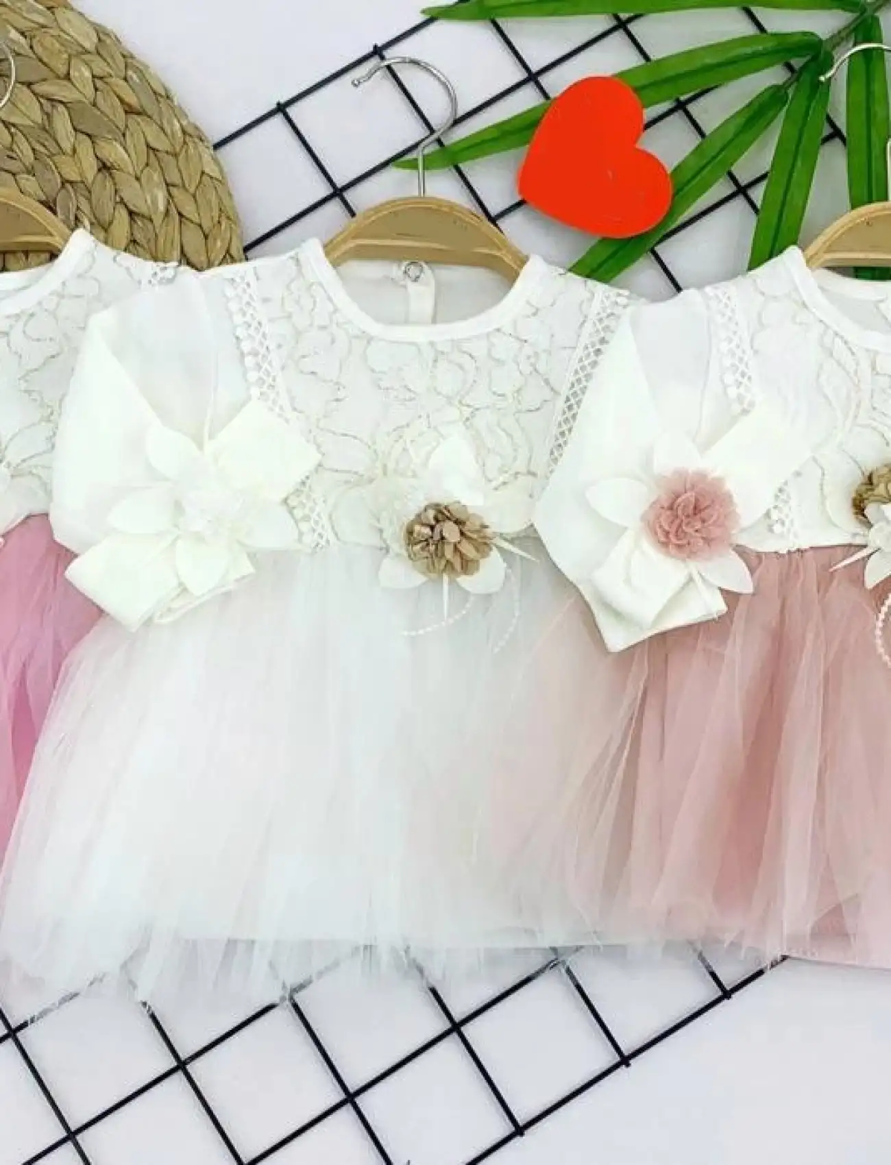 6-9-12-18 Ay Dalga Desenli Bandanalı Astarlı Kız Bebek Elbisesi Gül Kurusu