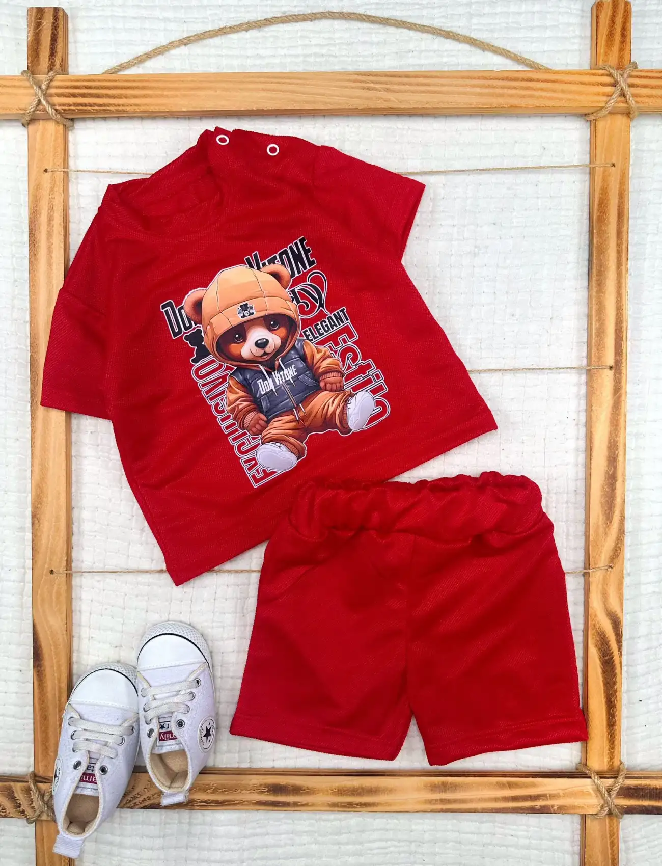 9-12-18-24 Ay Dansçı Ayıcık Baskılı Şortlu Kısa Kollu Tişört 2li Erkek Bebek Takımı