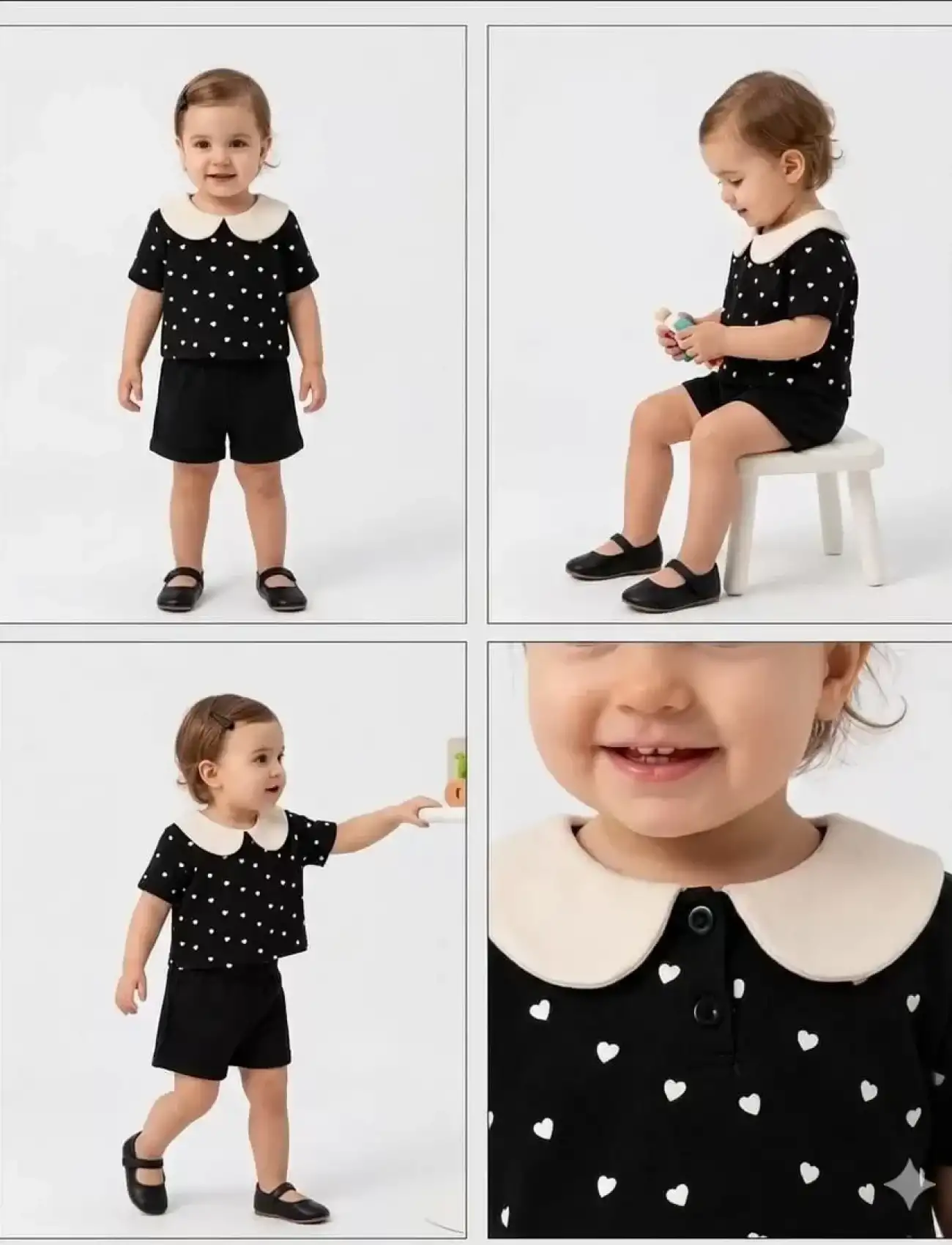 9/24 Ay Bebe Yaka Piti Kalp Baskılı Bebek Takımı