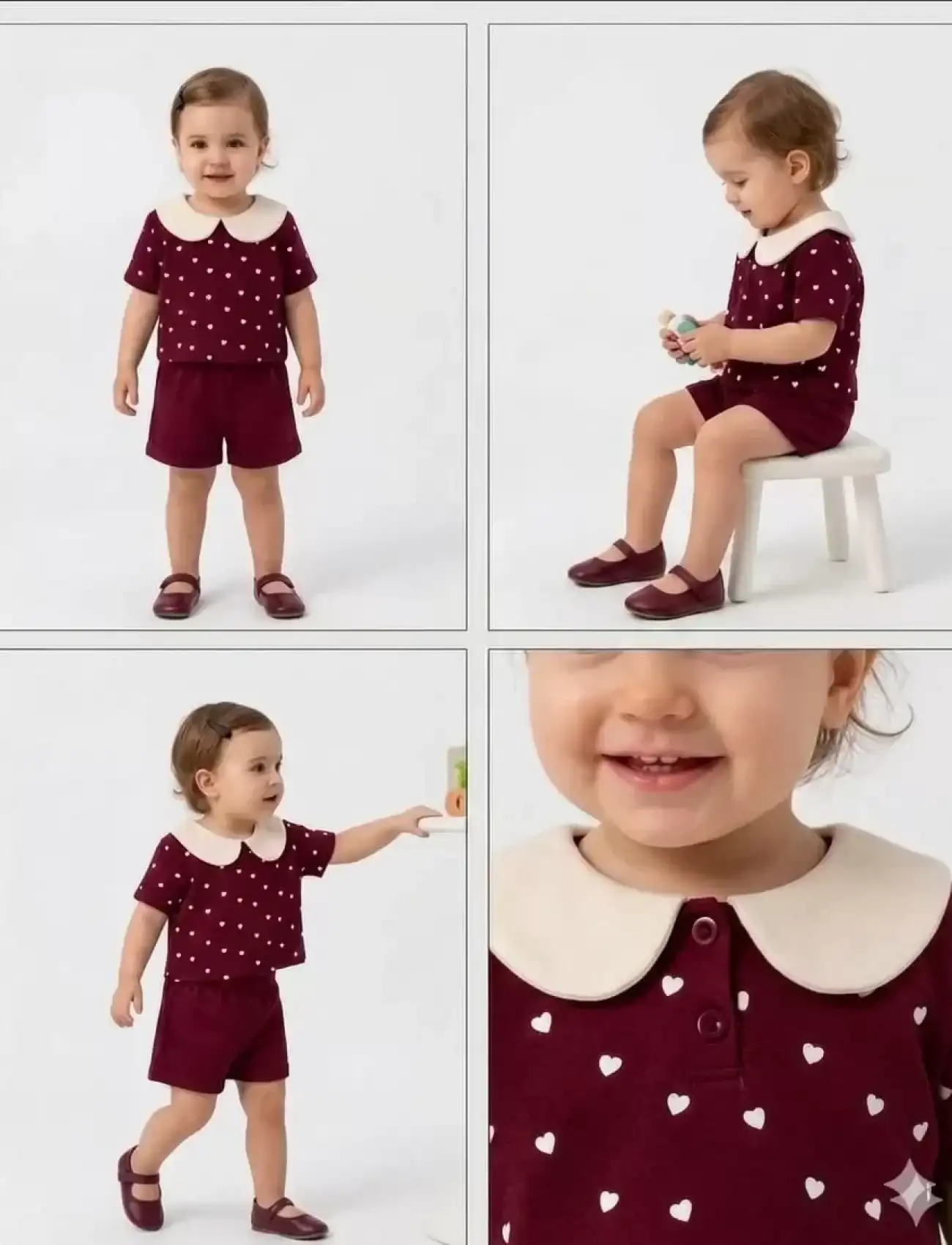 9/24 Ay Bebe Yaka Piti Kalp Baskılı Bebek Takımı