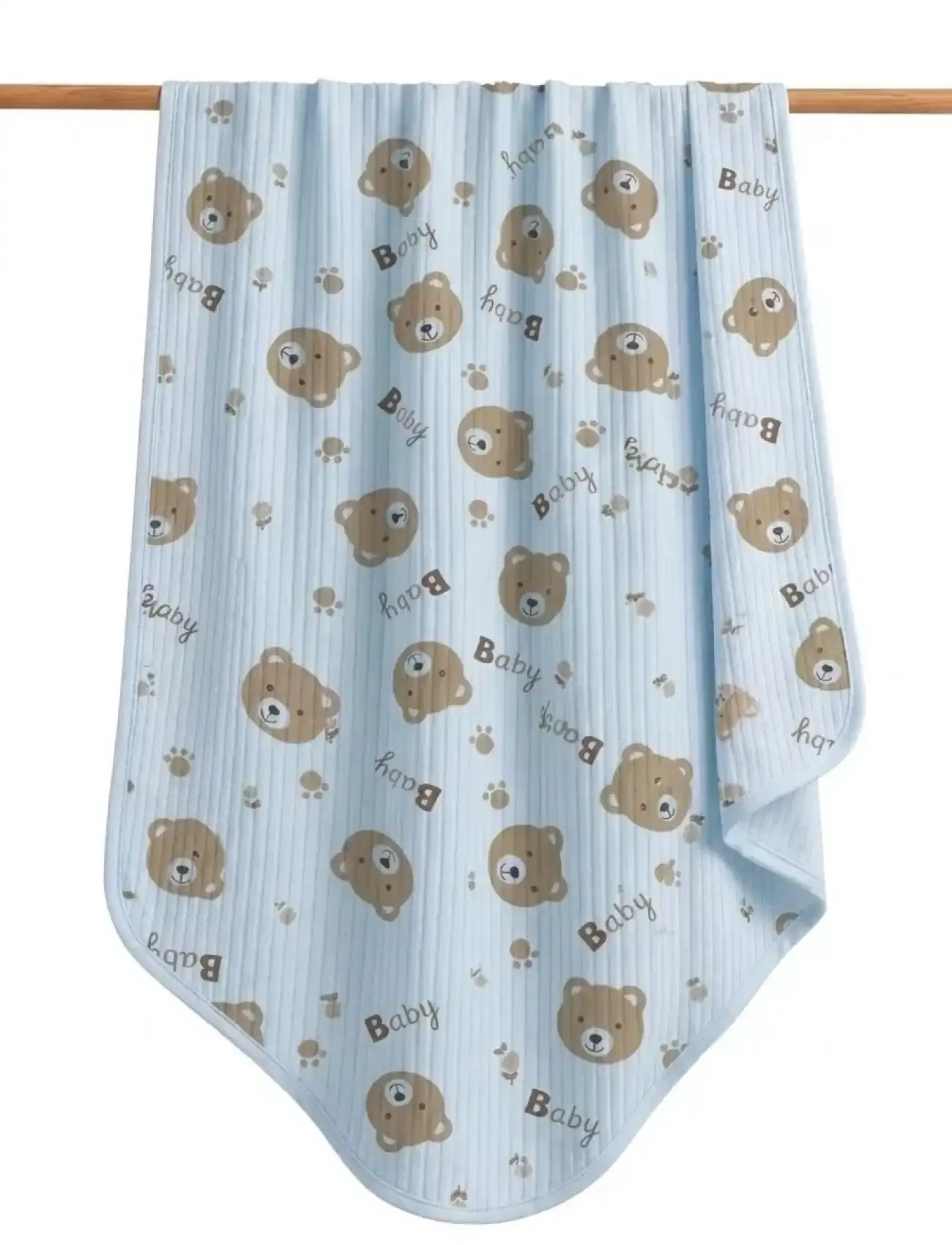 90*100 Cm Ayıcık Kafa Baskılı Çift Katlı Bebek Battaniyesi