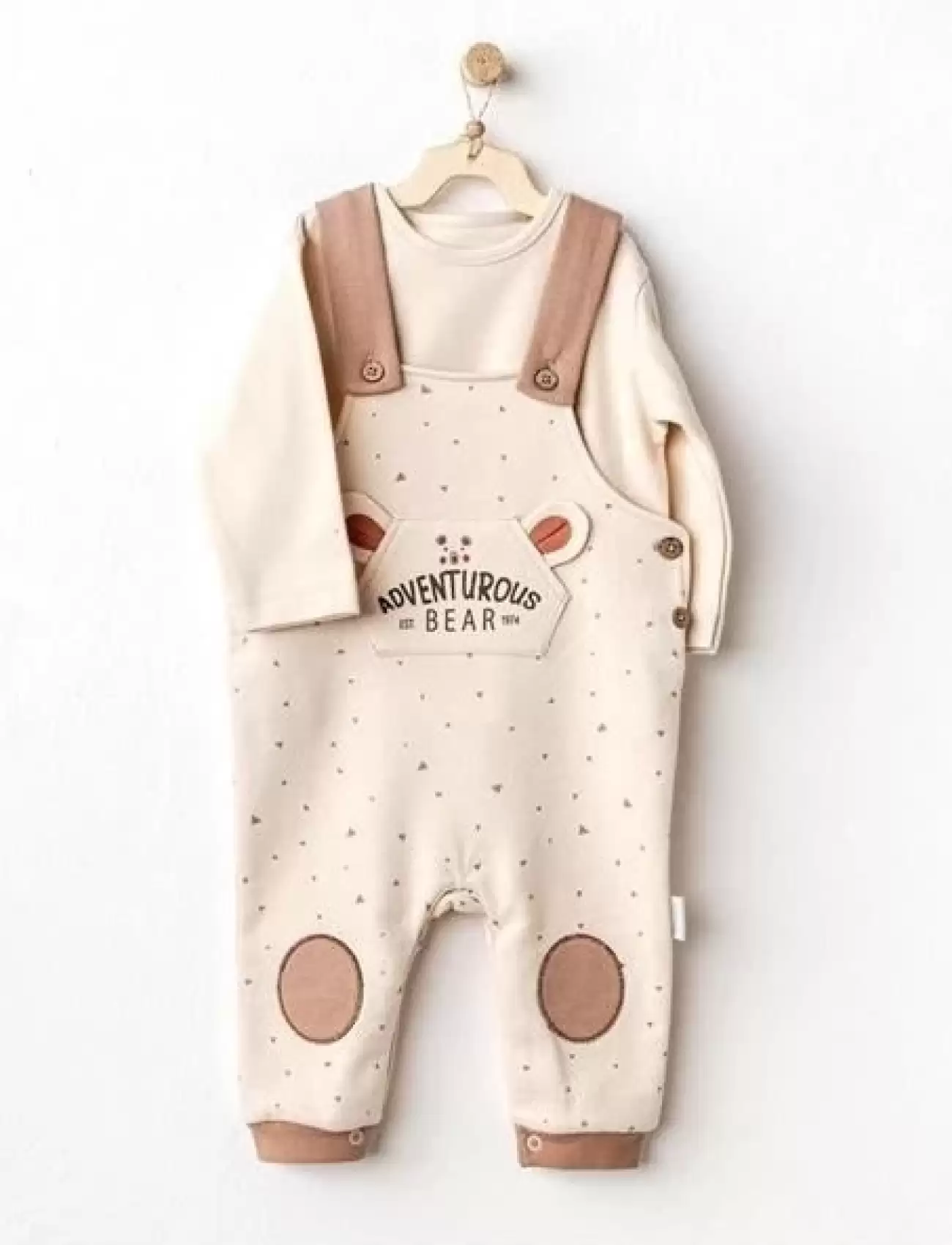 Adventurous Bear Bebek Salopet Takım Beige