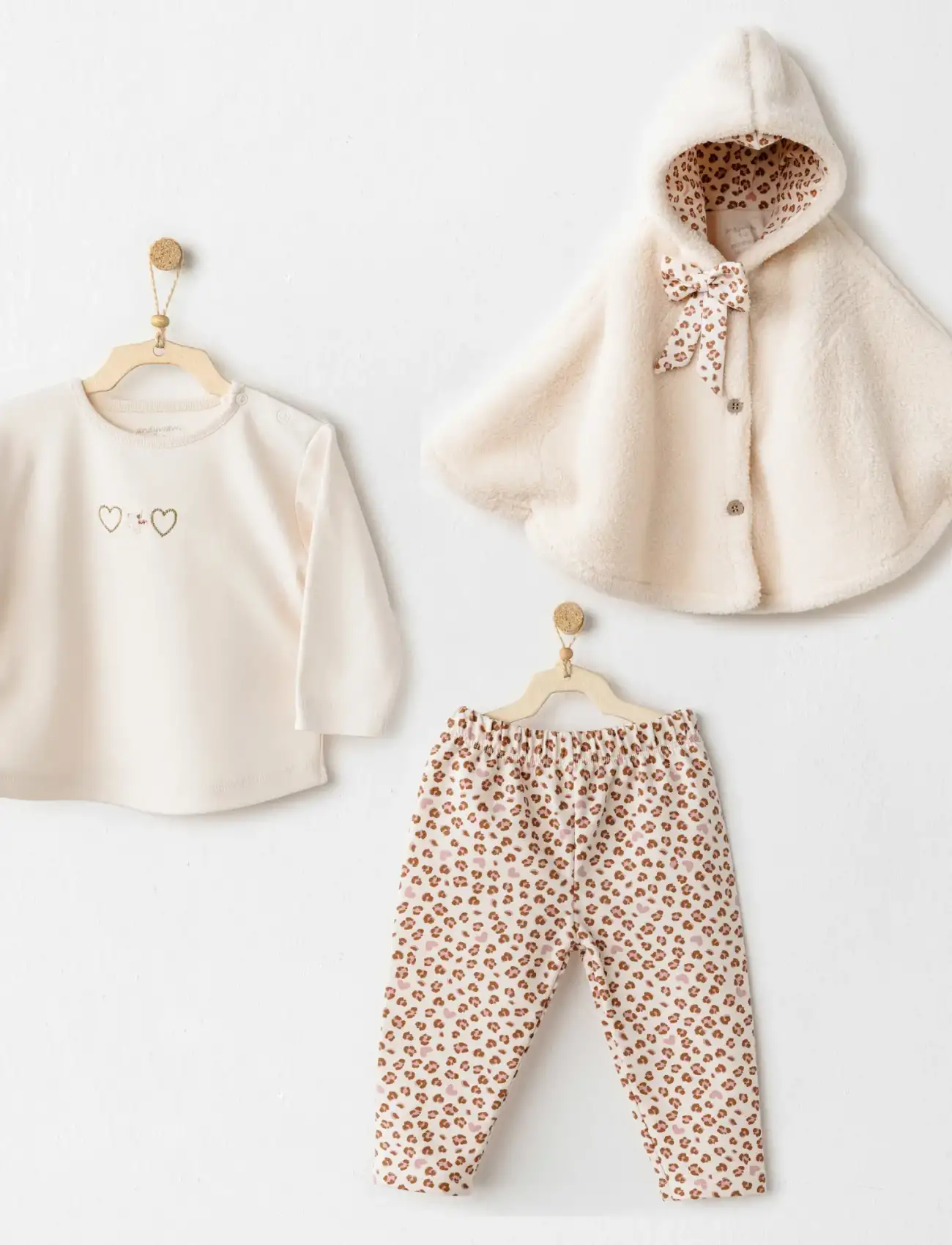 ANdywawa AC26237 Little Leopard 3lü Takım Ekru