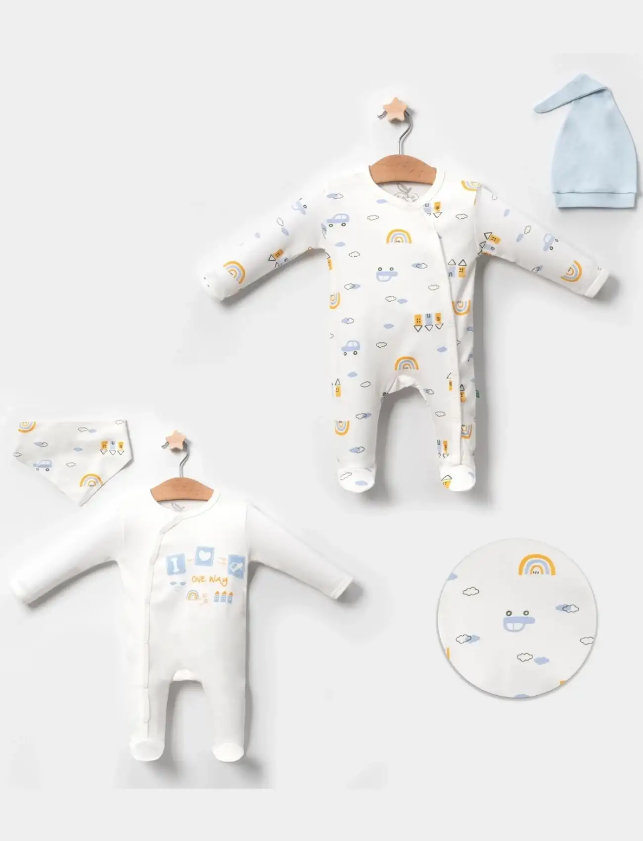 Araba Desenli Mavi 4lü Erkek Bebek Tulumu