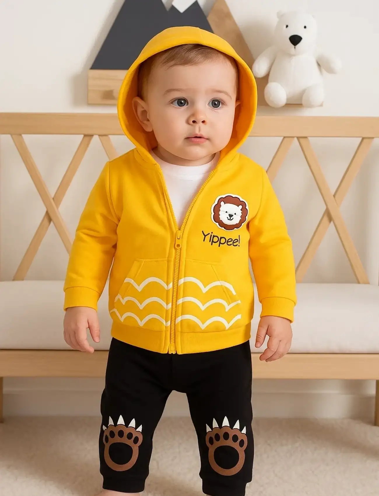 Aslan Desenli 3lü Erkek Bebek Takımı