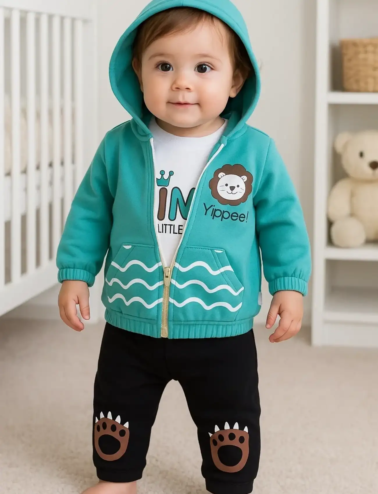 Aslan Desenli 3lü Erkek Bebek Takımı