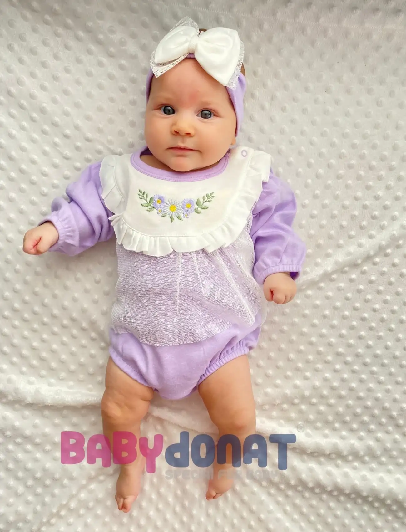 Çiçek Nakışlı Tüllü Bandanalı Kız Bebek Romper