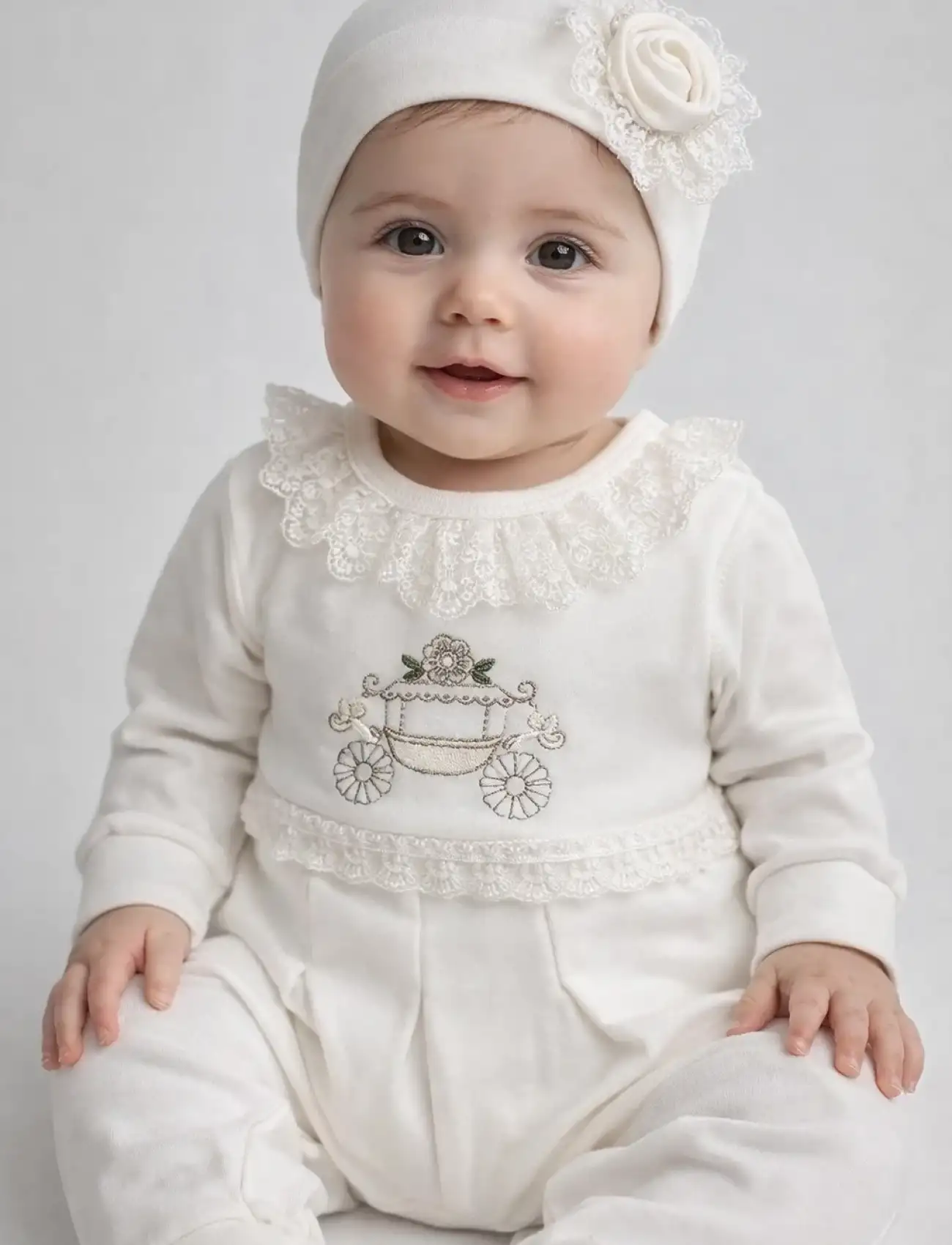 Çiçekli Araba Nakışlı Dantelli Tulum