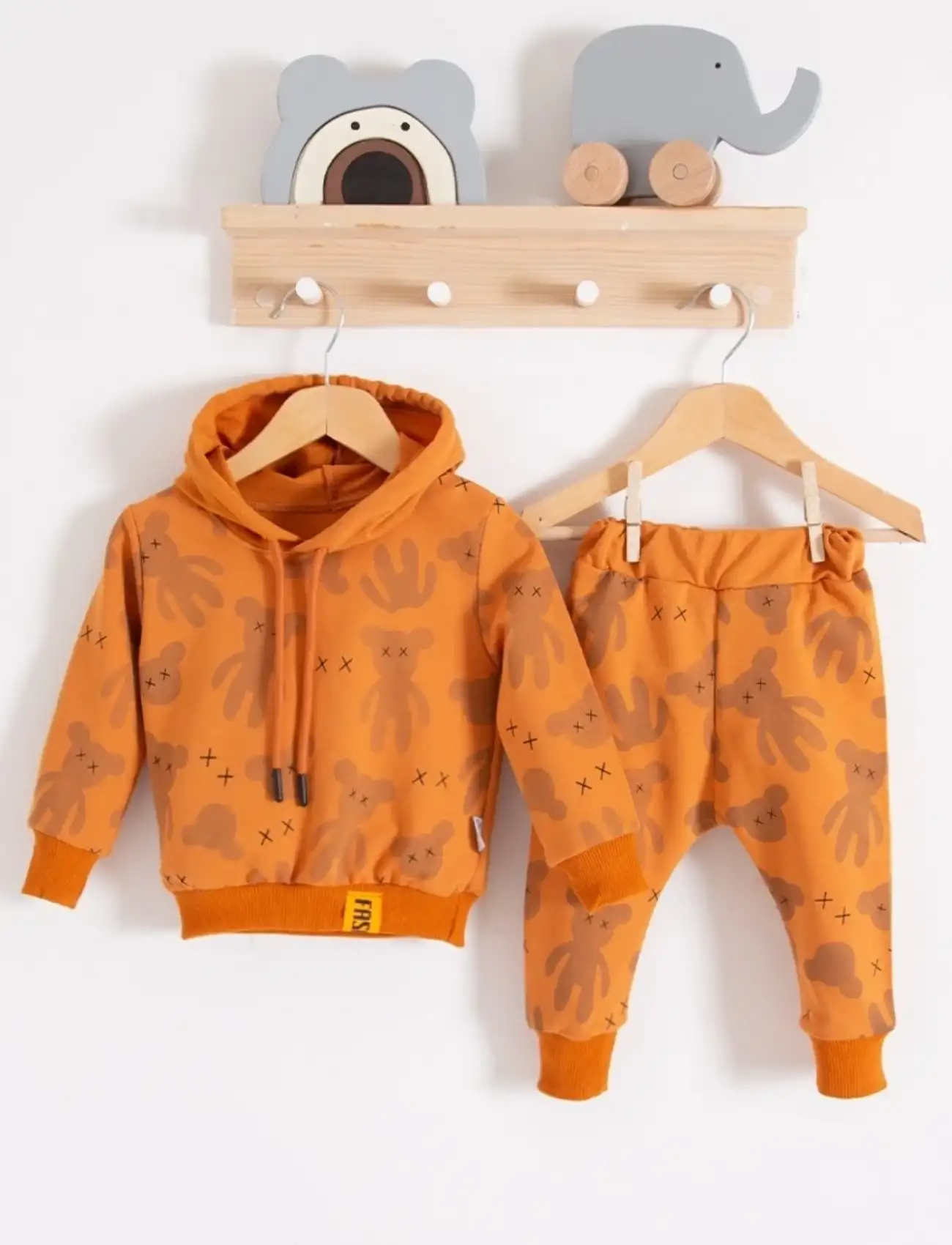 Cool Bear Kapüşonlu % 100 Pamuk Erkek Bebek Takımı