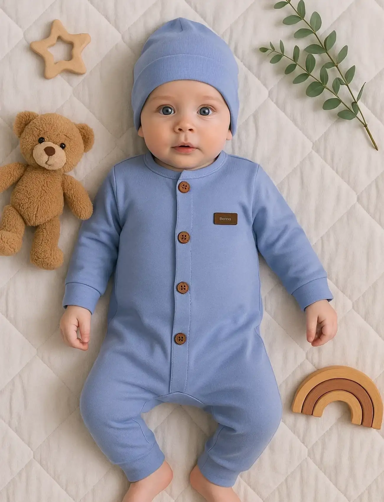 Düğmeli Önden Açık İnterlok Tulum