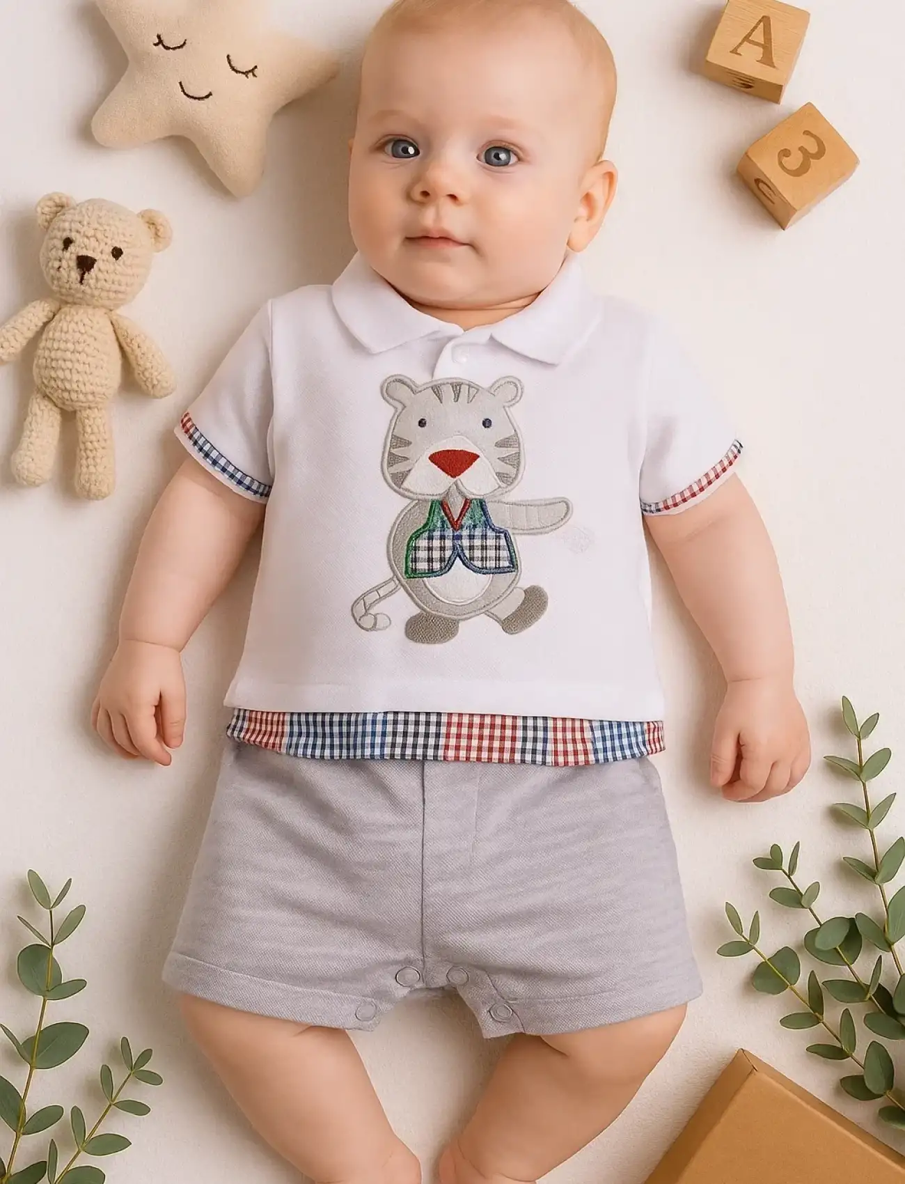 Gömlek Desenli Erkek Bebek Tulumu