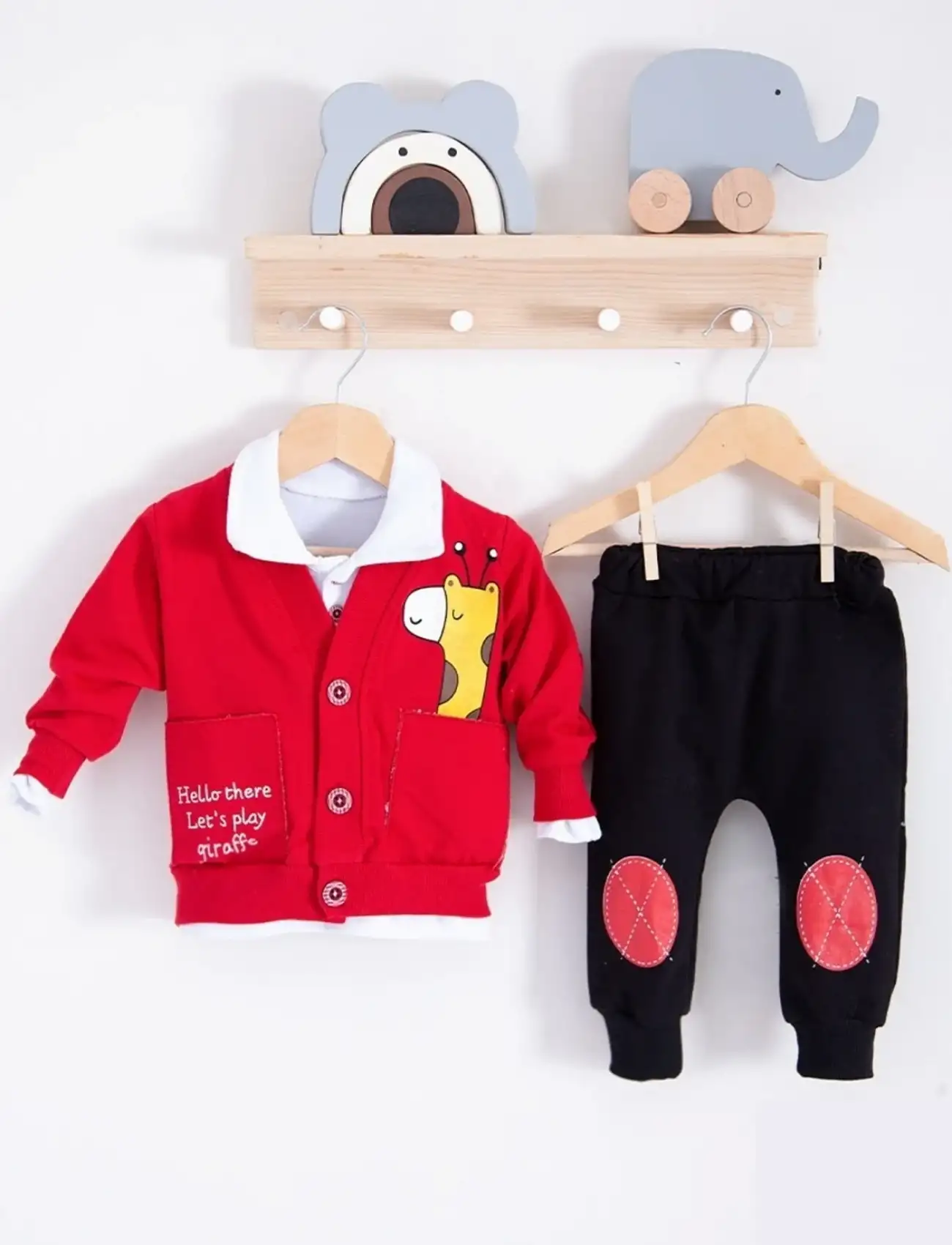 Graffe Zürafa Desenli 3lü Erkek Bebek Takımı