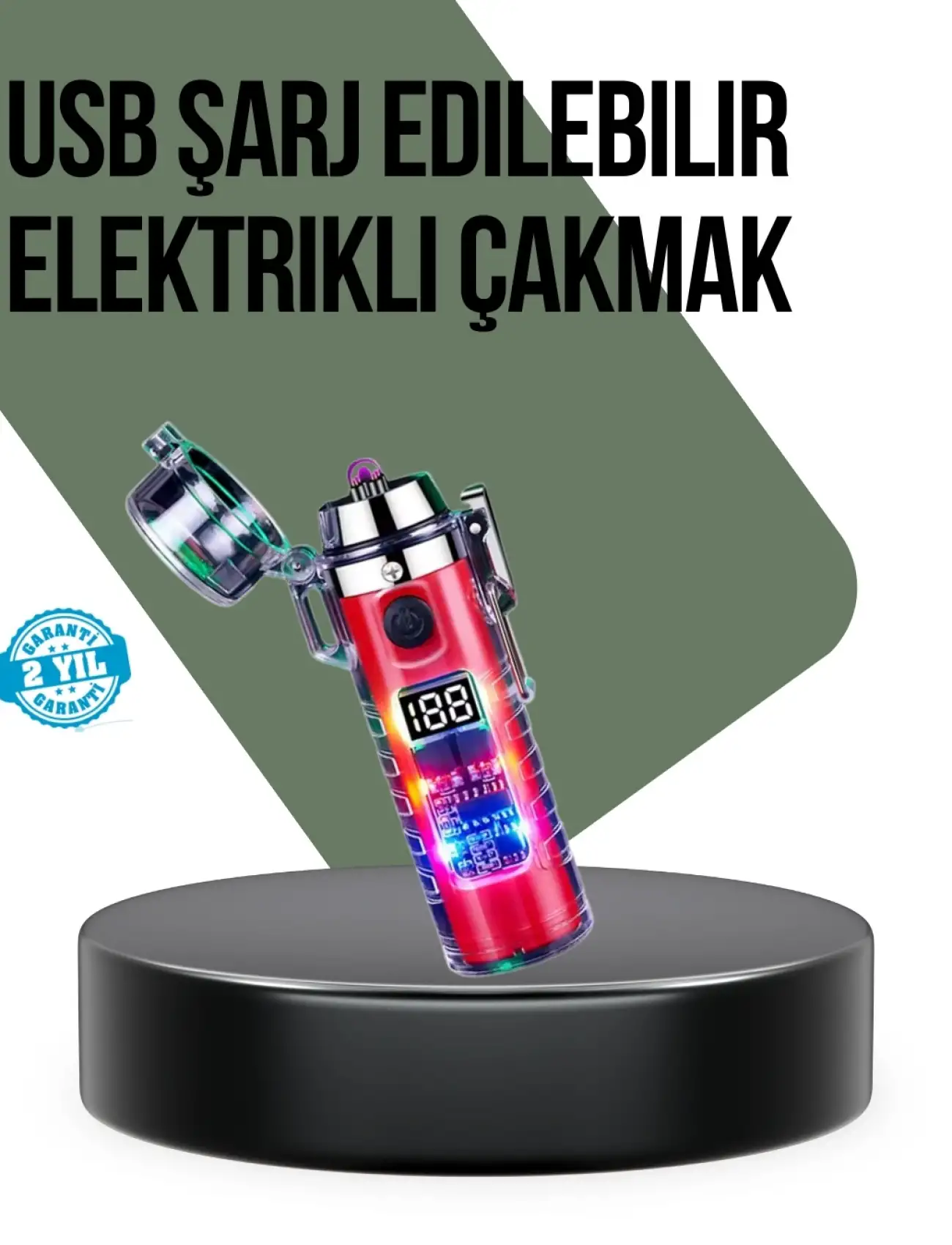 Güç Göstergeli Şarjlı Fenerli Usb Elektrikli Çakmak